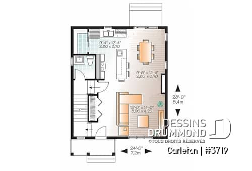 Rez-de-chaussée - Plan de Maison champêtre 3 chambres, grand îlot et garde-manger, espace à aire ouverte, superbe s.bain - Carleton