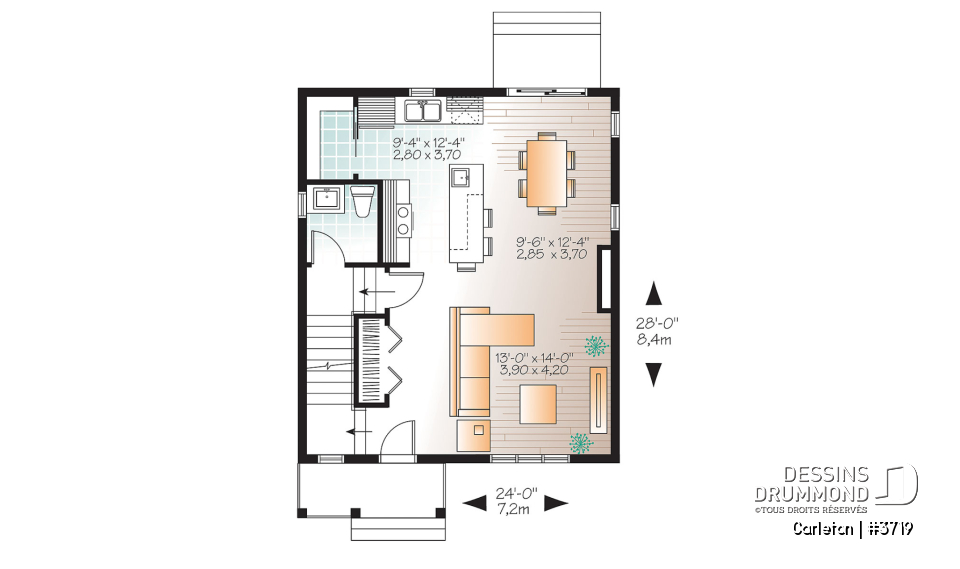 Rez-de-chaussée - Plan de Maison champêtre 3 chambres, grand îlot et garde-manger, espace à aire ouverte, superbe s.bain - Carleton
