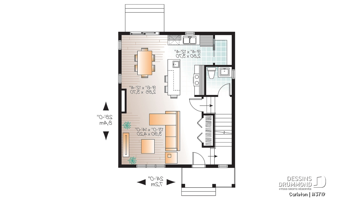 Rez-de-chaussée - Plan de Maison champêtre 3 chambres, grand îlot et garde-manger, espace à aire ouverte, superbe s.bain - Carleton