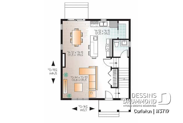 Rez-de-chaussée - Plan de Maison champêtre 3 chambres, grand îlot et garde-manger, espace à aire ouverte, superbe s.bain - Carleton