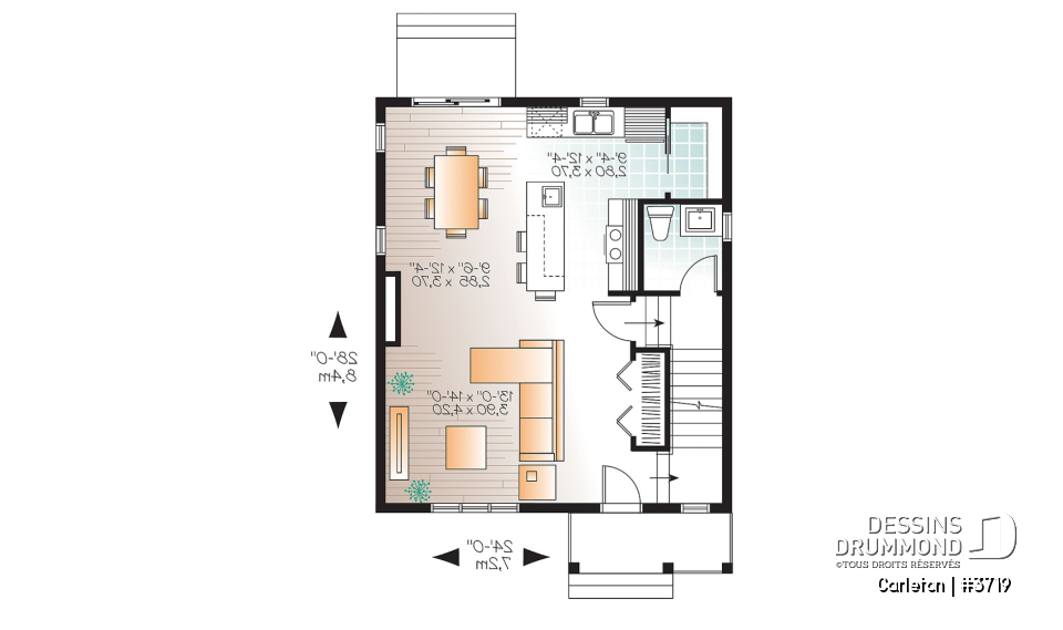 Rez-de-chaussée - Plan de Maison champêtre 3 chambres, grand îlot et garde-manger, espace à aire ouverte, superbe s.bain - Carleton