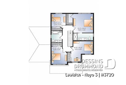 Étage - Plan de maison à étage moderne avec 4 chambres, 3 salles de bain, plancher à aire ouverte - Lewiston