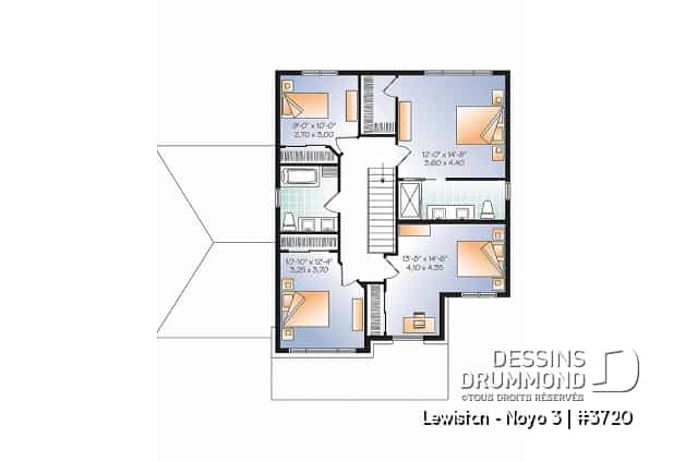 Étage - Plan de maison à étage moderne avec 4 chambres, 3 salles de bain, plancher à aire ouverte - Lewiston