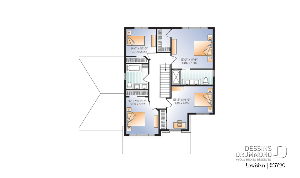 Étage - Plan de maison à étage moderne avec 4 chambres, 3 salles de bain, plancher à aire ouverte - Lewiston