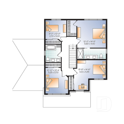Étage - Plan de maison à étage moderne avec 4 chambres, 3 salles de bain, plancher à aire ouverte - Lewiston