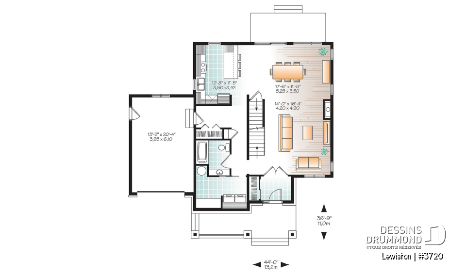 Rez-de-chaussée - Plan de maison à étage moderne avec 4 chambres, 3 salles de bain, plancher à aire ouverte - Lewiston