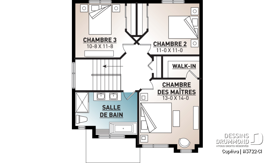 Étage - Modèle contemporain 3 chambres, plafond 9 pi. au rdc., coin déjeuner, grande salle de bain à l'étage - Captiva