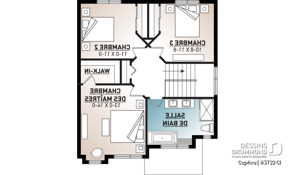 Étage - Modèle contemporain 3 chambres, plafond 9 pi. au rdc., coin déjeuner, grande salle de bain à l'étage - Captiva