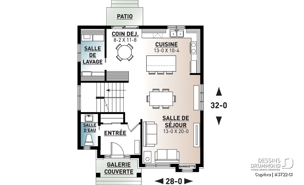 Rez-de-chaussée - Modèle contemporain 3 chambres, plafond 9 pi. au rdc., coin déjeuner, grande salle de bain à l'étage - Captiva
