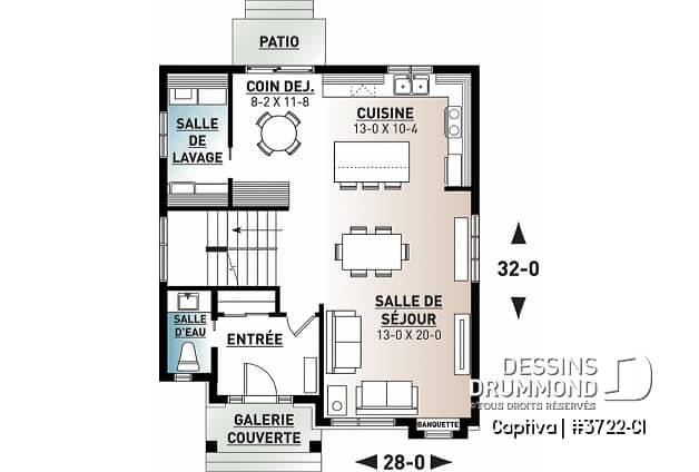 Rez-de-chaussée - Modèle contemporain 3 chambres, plafond 9 pi. au rdc., coin déjeuner, grande salle de bain à l'étage - Captiva