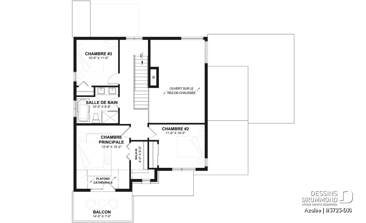 Étage - Modèle de maison Scandinave 3 à 4 chambres, balcon chambre parents, terrasse arrière abritée - Azalée