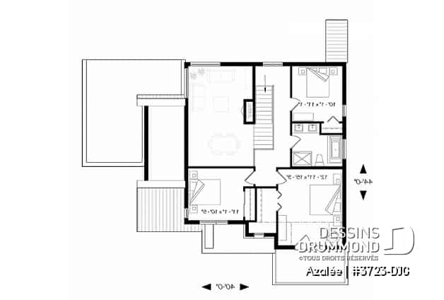 Étage - Plan de maison Scandinave 3 à 4 chambres, balcon chambre parents, terrasse arrière abritée - Azalée