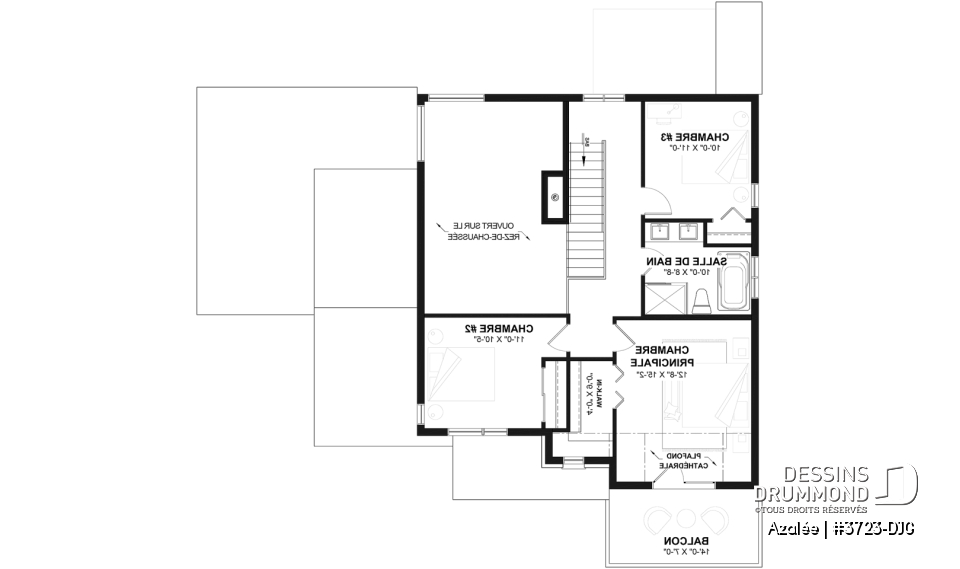 Étage - Modèle de maison Scandinave 3 à 4 chambres, balcon chambre parents, terrasse arrière abritée - Azalée