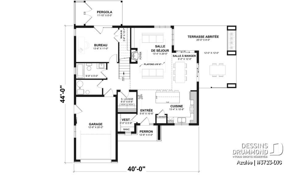 Rez-de-chaussée - Fondation dalle - Modèle de maison Scandinave 3 à 4 chambres, balcon chambre parents, terrasse arrière abritée - Azalée