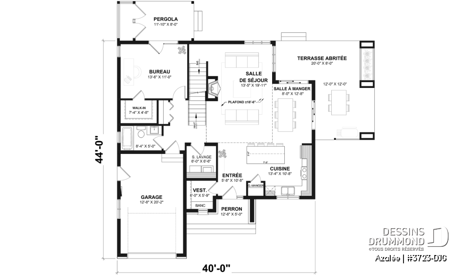 Rez-de-chaussée - Fondation sous-sol (Optionel $) - Modèle de maison Scandinave 3 à 4 chambres, balcon chambre parents, terrasse arrière abritée - Azalée