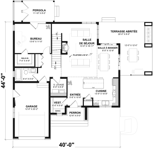 Rez-de-chaussée - Fondation sous-sol (Optionel $) - Modèle de maison Scandinave 3 à 4 chambres, balcon chambre parents, terrasse arrière abritée - Azalée