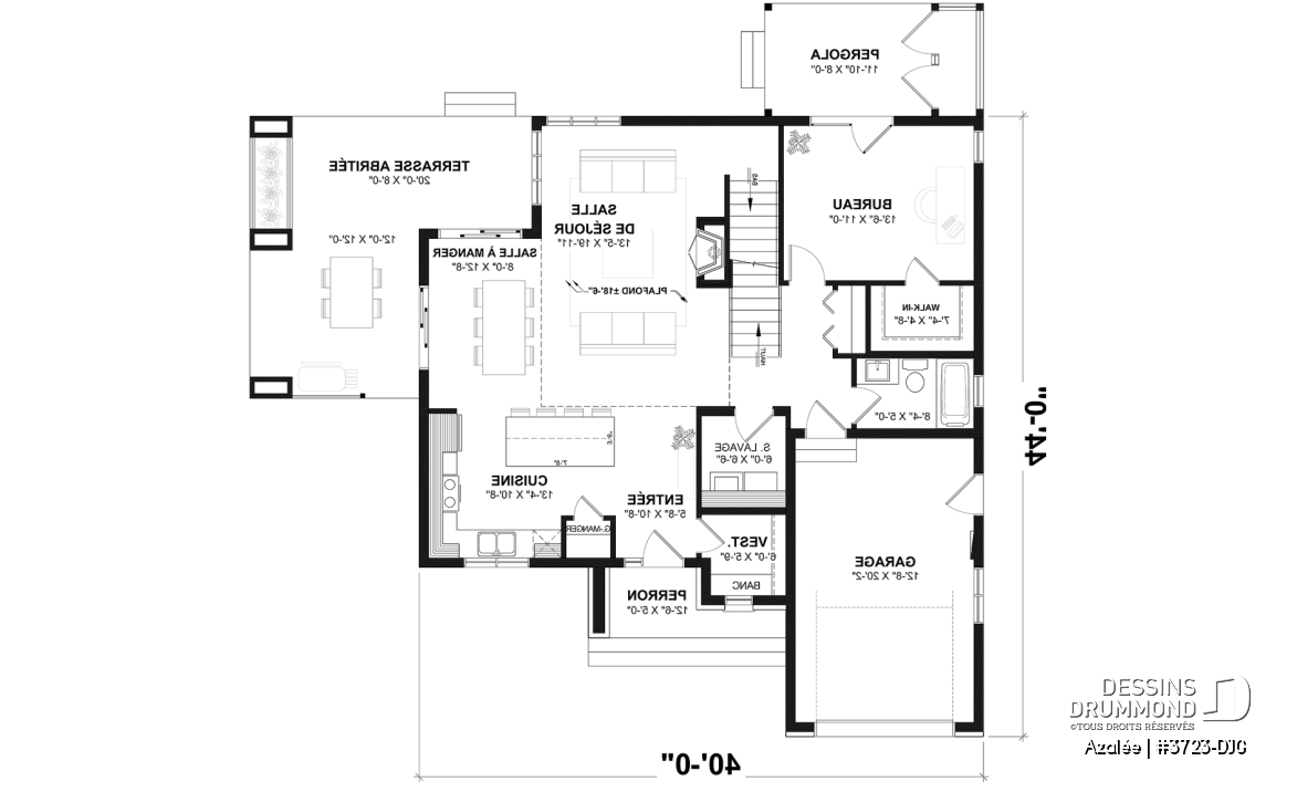 Rez-de-chaussée - Fondation sous-sol (Optionel $) - Modèle de maison Scandinave 3 à 4 chambres, balcon chambre parents, terrasse arrière abritée - Azalée