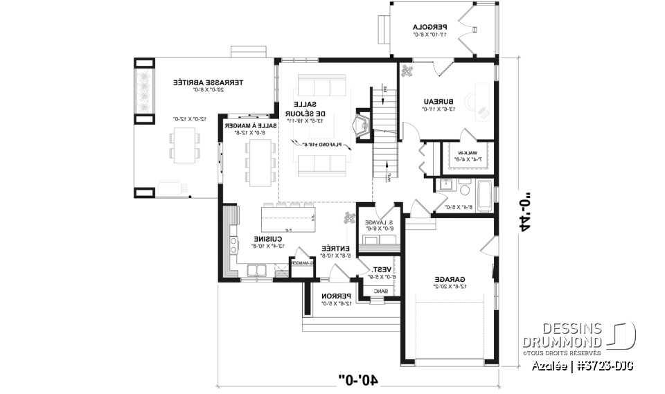 Rez-de-chaussée - Fondation sous-sol (Optionel $) - Modèle de maison Scandinave 3 à 4 chambres, balcon chambre parents, terrasse arrière abritée - Azalée
