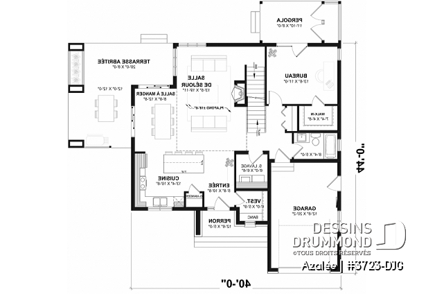 Rez-de-chaussée (Optionel $) du plan de maison unifamiliale 3723-DJG Rez-de-chaussée (Optionel $) - Plan de maison Scandinave 3 à 4 chambres, balcon chambre parents, terrasse arrière abritée - Azalée