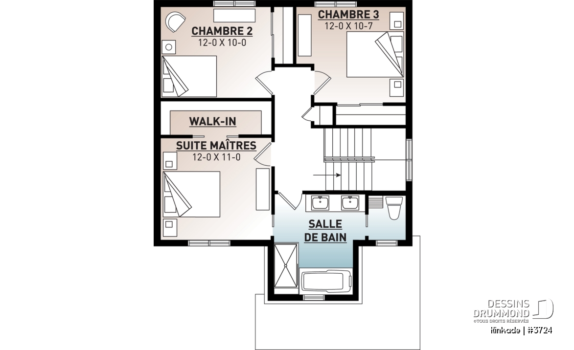 Étage - Maison style moderne rustique tendance, plancher à aire ouverte, 3 chambres, grande salle de bain, buanderie - Kinkade