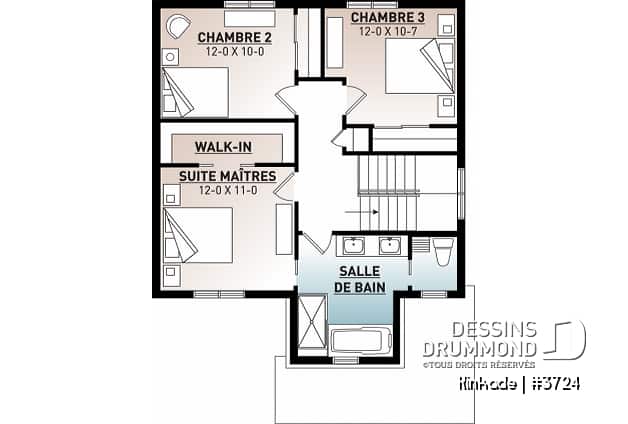 Étage - Maison style moderne rustique tendance, plancher à aire ouverte, 3 chambres, grande salle de bain, buanderie - Kinkade