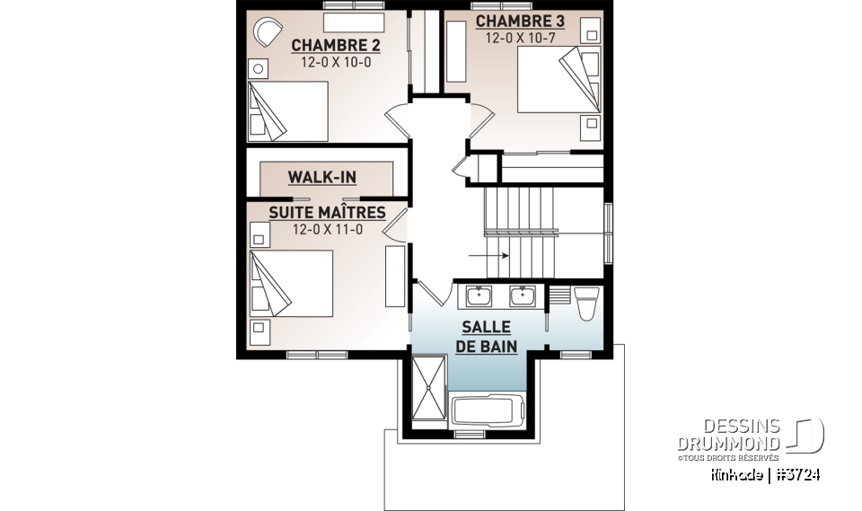 Étage - Maison style moderne rustique tendance, plancher à aire ouverte, 3 chambres, grande salle de bain, buanderie - Kinkade