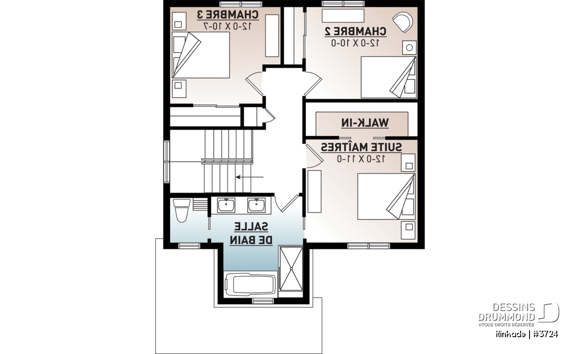 Étage - Maison style moderne rustique tendance, plancher à aire ouverte, 3 chambres, grande salle de bain, buanderie - Kinkade