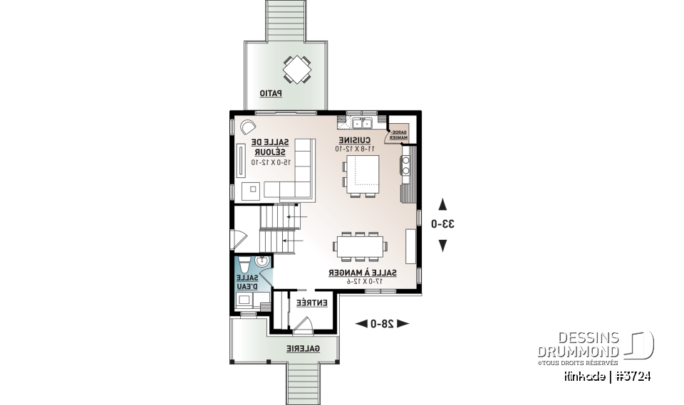 Rez-de-chaussée - Maison style moderne rustique tendance, plancher à aire ouverte, 3 chambres, grande salle de bain, buanderie - Kinkade