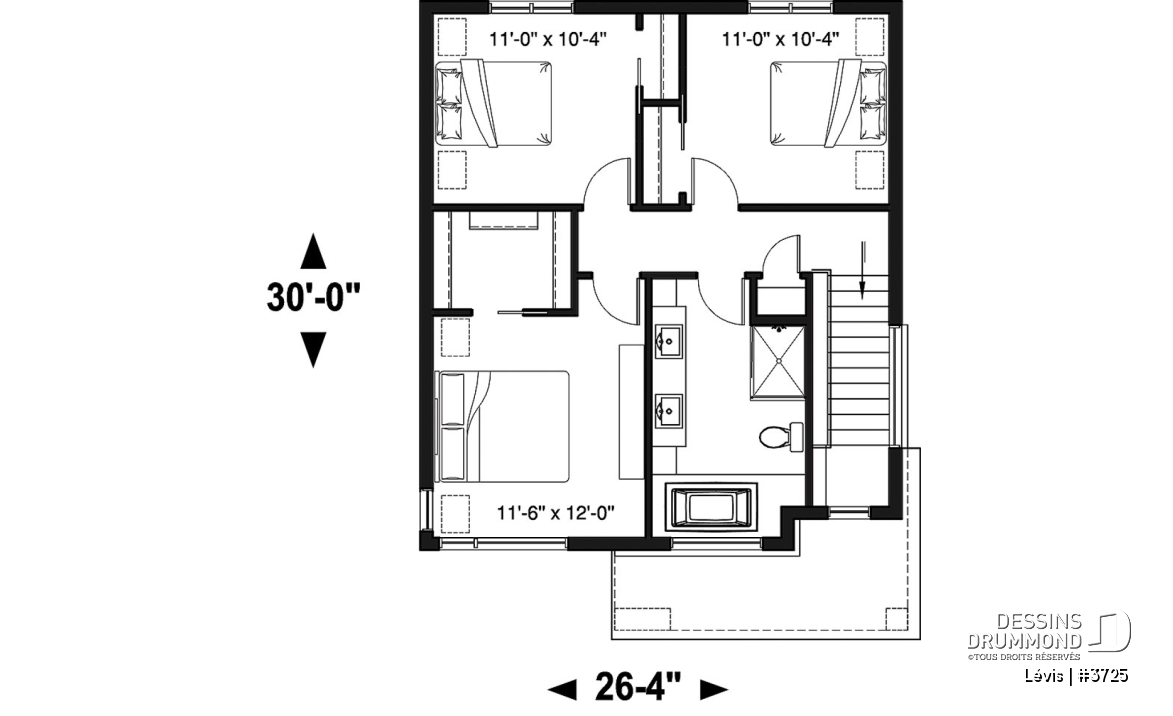 Étage - Plan à étage de style moderne, 3 chambres, walk-in, foyer, buanderie, îlot et garde-manger - Lévis