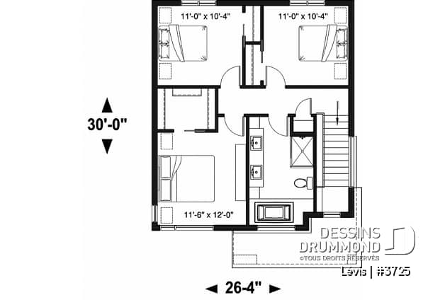Étage - Plan à étage de style moderne, 3 chambres, walk-in, foyer, buanderie, îlot et garde-manger - Lévis