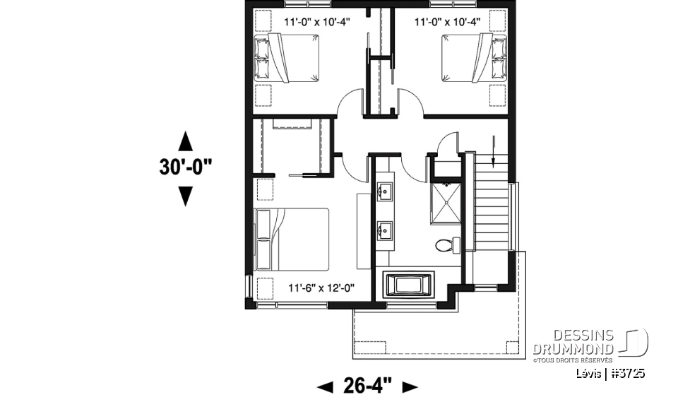 Étage - Plan à étage de style moderne, 3 chambres, walk-in, foyer, buanderie, îlot et garde-manger - Lévis