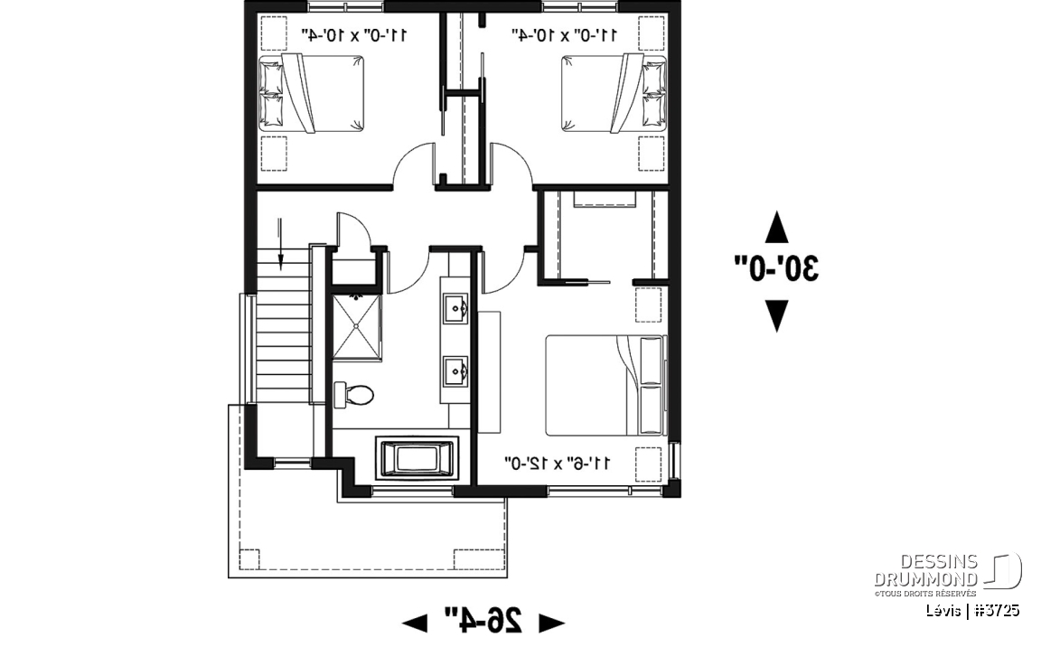 Étage - Plan à étage de style moderne, 3 chambres, walk-in, foyer, buanderie, îlot et garde-manger - Lévis