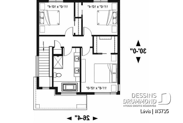 Étage - Plan à étage de style moderne, 3 chambres, walk-in, foyer, buanderie, îlot et garde-manger - Lévis