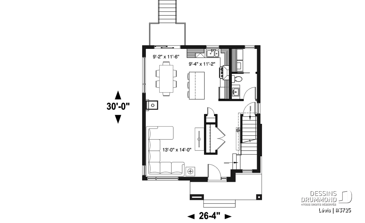 Rez-de-chaussée - Plan à étage de style moderne, 3 chambres, walk-in, foyer, buanderie, îlot et garde-manger - Lévis