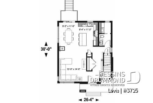 Rez-de-chaussée - Plan à étage de style moderne, 3 chambres, walk-in, foyer, buanderie, îlot et garde-manger - Lévis