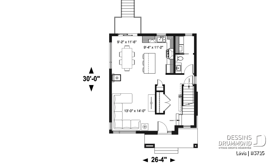 Rez-de-chaussée - Plan à étage de style moderne, 3 chambres, walk-in, foyer, buanderie, îlot et garde-manger - Lévis