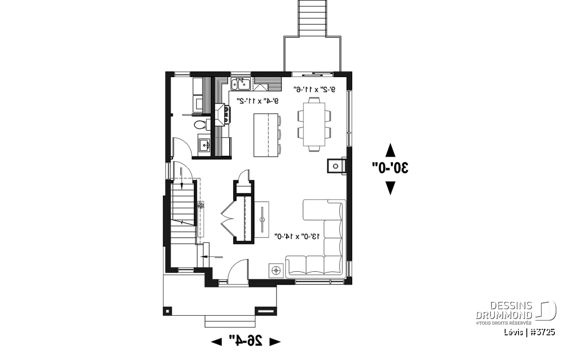 Rez-de-chaussée - Plan à étage de style moderne, 3 chambres, walk-in, foyer, buanderie, îlot et garde-manger - Lévis