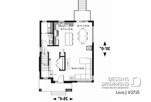 Rez-de-chaussée - Plan à étage de style moderne, 3 chambres, walk-in, foyer, buanderie, îlot et garde-manger - Lévis