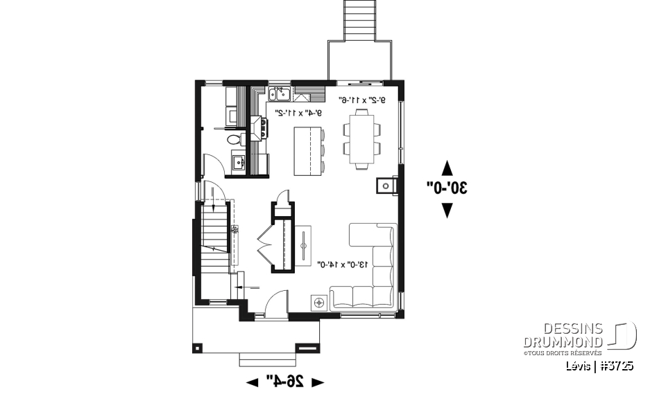 Rez-de-chaussée - Plan à étage de style moderne, 3 chambres, walk-in, foyer, buanderie, îlot et garde-manger - Lévis
