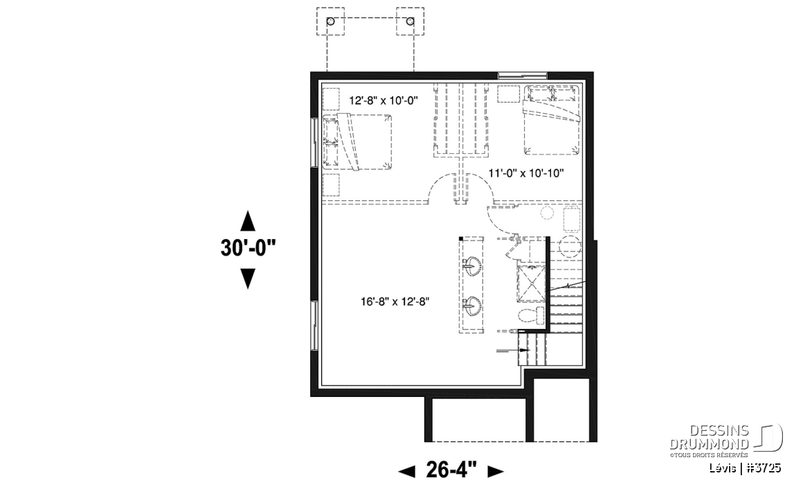 Sous-sol - Plan à étage de style moderne, 3 chambres, walk-in, foyer, buanderie, îlot et garde-manger - Lévis