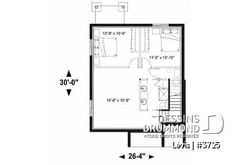 Sous-sol - Plan à étage de style moderne, 3 chambres, walk-in, foyer, buanderie, îlot et garde-manger - Lévis