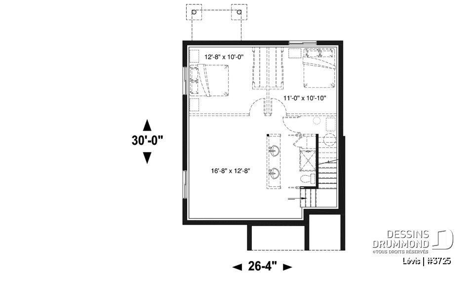 Sous-sol - Plan à étage de style moderne, 3 chambres, walk-in, foyer, buanderie, îlot et garde-manger - Lévis