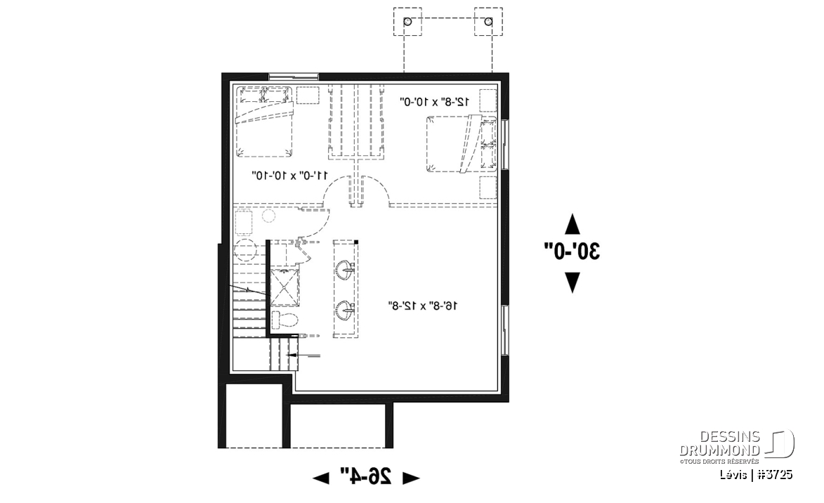Sous-sol - Plan à étage de style moderne, 3 chambres, walk-in, foyer, buanderie, îlot et garde-manger - Lévis