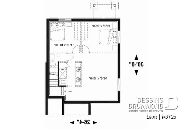 Sous-sol - Plan à étage de style moderne, 3 chambres, walk-in, foyer, buanderie, îlot et garde-manger - Lévis