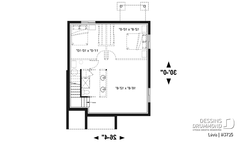 Sous-sol - Plan à étage de style moderne, 3 chambres, walk-in, foyer, buanderie, îlot et garde-manger - Lévis