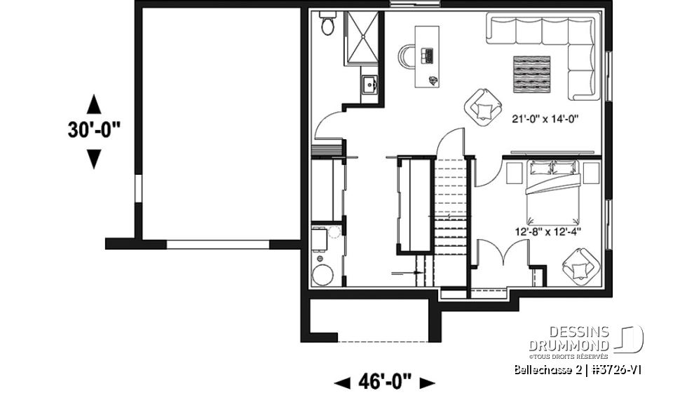 Sous-sol aménagé (Optionel $) - Maison contemporaine 3-4 chambres, garage, plancher spacieux, cuisine, garde-manger et îlot, sous-sol aménagé - Bellechasse 2
