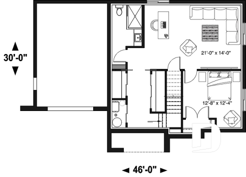 Sous-sol aménagé (Optionel $) - Maison contemporaine 3-4 chambres, garage, plancher spacieux, cuisine, garde-manger et îlot, sous-sol aménagé - Bellechasse 2