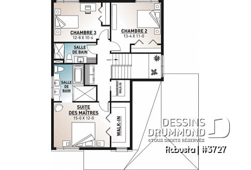 Étage - Plan de maison moderne à étage avec garage, 3 chambres + bureau, garde-manger, îlot - Montarville