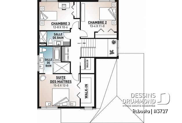 Étage - Plan de maison moderne à étage avec garage, 3 chambres + bureau, garde-manger, îlot - Montarville