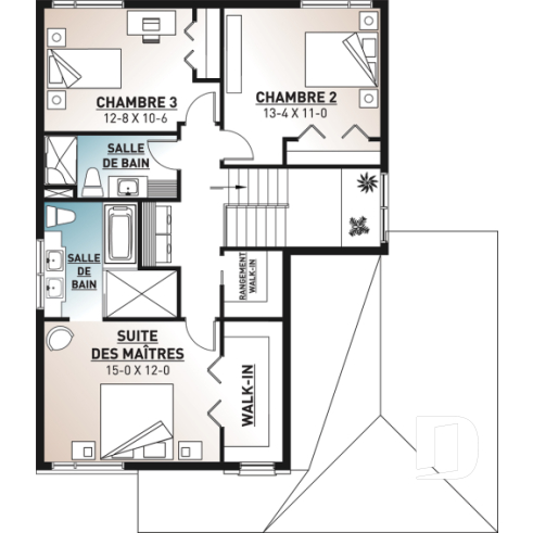 Étage - Plan de maison moderne à étage avec garage, 3 chambres + bureau, garde-manger, îlot - Montarville
